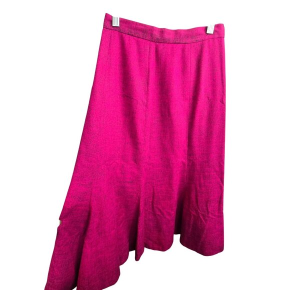 Vintage Fuchsia A-Line Midi Skirt 1940s Raw Silk With Lining Handmade Flair HS14 - Picture 2 of 6